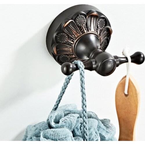 Black Bathroom Hook Vintage Bronze Wall Mounted Robe Hooks Luxury Bathroom Double Coat Hook Shelf Cloth Towel Hanging Creative