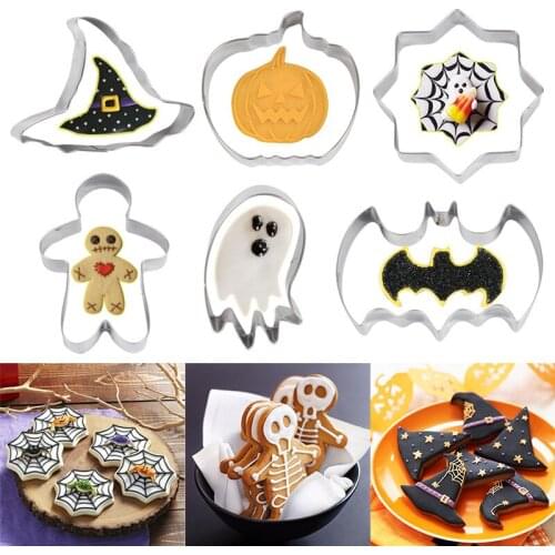 CYUAN Halloween Cookie Cutter Pastry Fondant Mold Stainless Steel Sugar Craft Cake Mold Decorating Frame Cutters Baking Tool