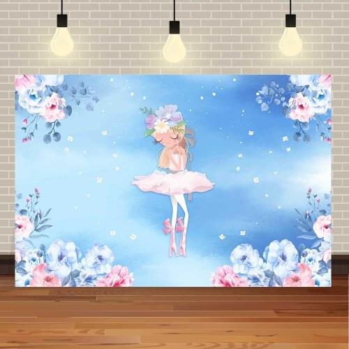 Seekpro Happy Birthday Girl Flower Watercolor Blue Lovely Baby Balloon Princess Customized Photo Backdrop Photography Background