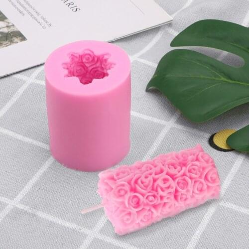 Gypsum Plaster Mould Cylinder Shape Wax Model Silicone Soap Candle Molds Handicrafts 3D Rose Flower DIY