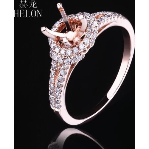 HELON 5.5-6.5mm Round Cut Solid 14K Rose Gold AU585 0.35ct Genuine Natural Diamonds Semi Mount Engagement Wedding Ring Setting