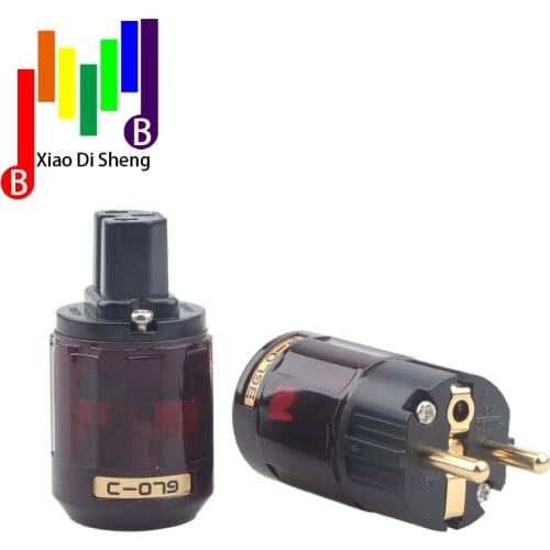 Hi End Pair P-079E+C079 24k Gold-Plated EU hifi Power Plug ac power cord plugs For HIFI Audio Power supply wire Connectors