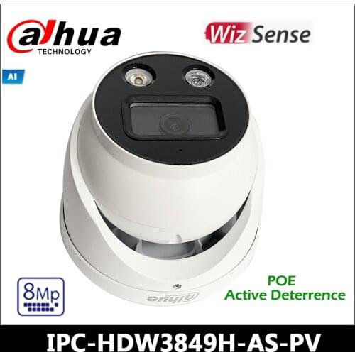 Dahua IP Camera IPC-HDW3849H-AS-PV 8MP Full-color Active Deterrence Fixed-focal Eyeball WizSense Network Camera SMD Plus POE