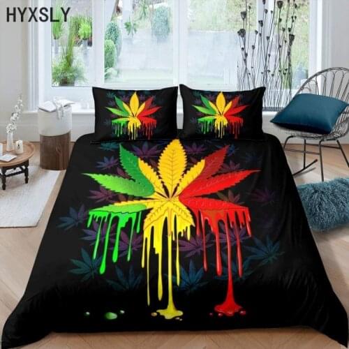 Weed Leaf Painting Bedding Set Fantasy Luxury Duvet Cover Sets Colorful Comforter Bed Linen Queen King Single Size Drop Shipping