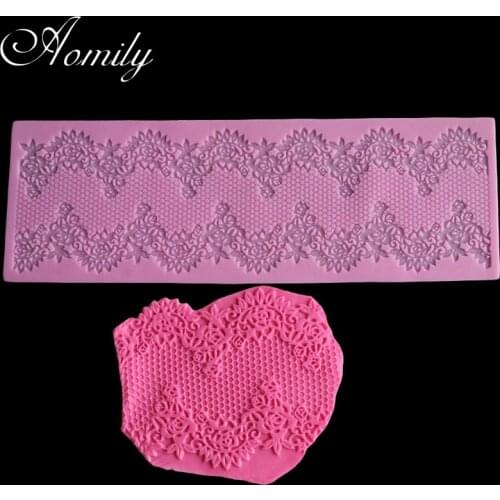 Aomily Beautiful Patisseries Silicone DIY Flower Lace Fondant Mold Mousse Brim Decor Sugarcraft Icing Mat Pad Pastry Baking Tool