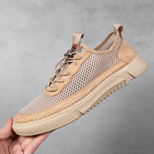 Summer Mens Casual Shoes Breathable Outdoor Mesh Mens Sneakers Luxury Suede Comfortable Soft Sole Mens Walking Shoes