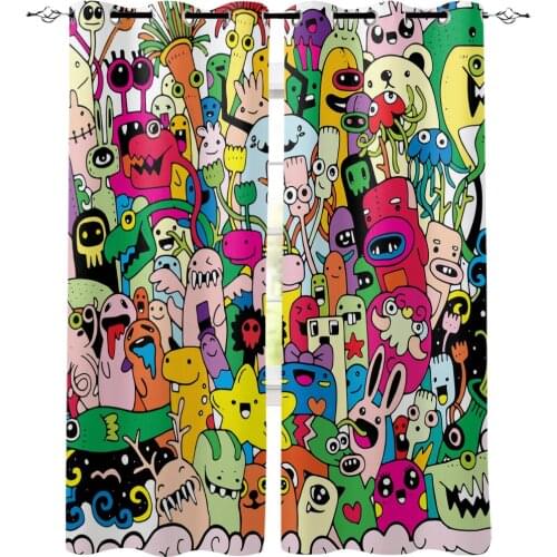 Kitchen Curtains Halloween Cartoon Cute Pattern Window Curtains Living Room Bedroom Decor Items Curtains for Bedroom
