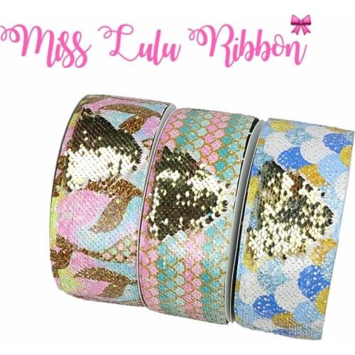 3"75mm Colorful Scale Series Mermaid Double Reversible Gold Sequin Ribbon DIY Summer Party Gift Bowknot Hair Bow Making 46yards