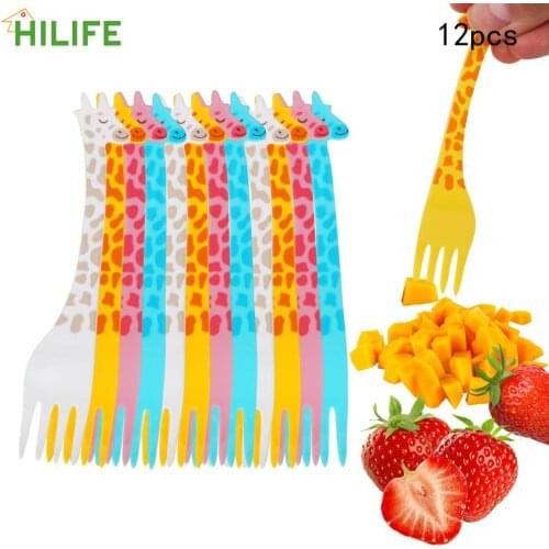 Food Picks Kitchen Tool 12pcs/set Tableware Gadgets Salad Desert Forks Fruit Snack Toothpick Cartoon Giraffe Shape
