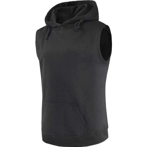 Fashion Hooded Collar Pullover Vest Men Sweatshirt Sleeveless Jacket with Front 2 Pocket Casual Slim Waistcoat Man Clothing