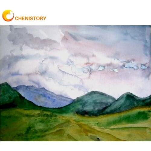 CHENISTORY Picture By Numbers Mountain Landscape Oil Paint Kits Hand Painted Unique Gift For Adults 60x75cm Framed Home Decors