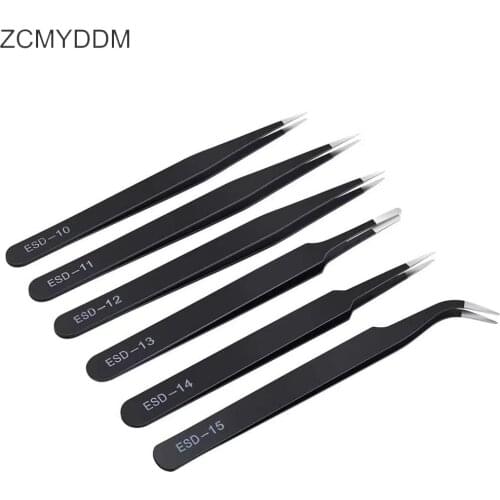 ZCMYDDM 6PCS Precision Tweezers Set Stainless Steel Industrial Anti-static Cross Tweezers for Cross Stitch Craft Sewing Supplies