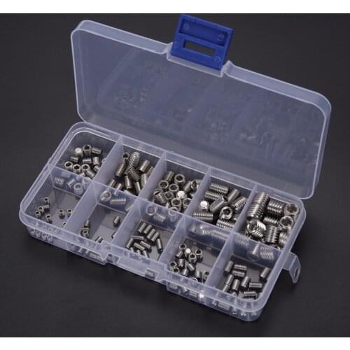 200pcs/set Stainless Steel Hex Socket Set Screw Grub Screws Assortment Kit M3-M8 Home Improvement Accessories