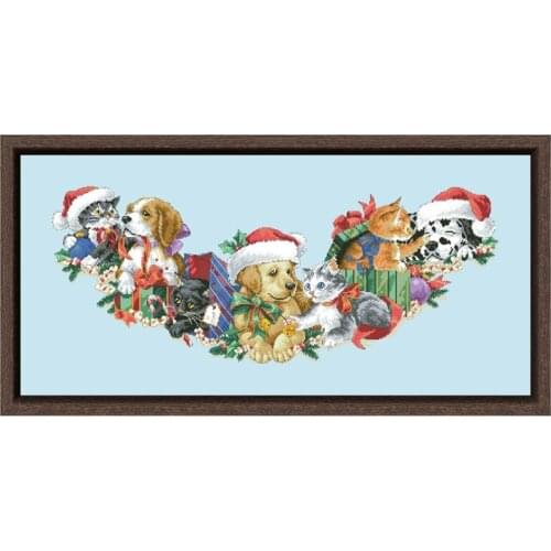 Frisky friends tree skirt cross stitch kits Dreampattern embroidery needlework sets 18ct 14ct 11ct skyblue canvas DIY handmade