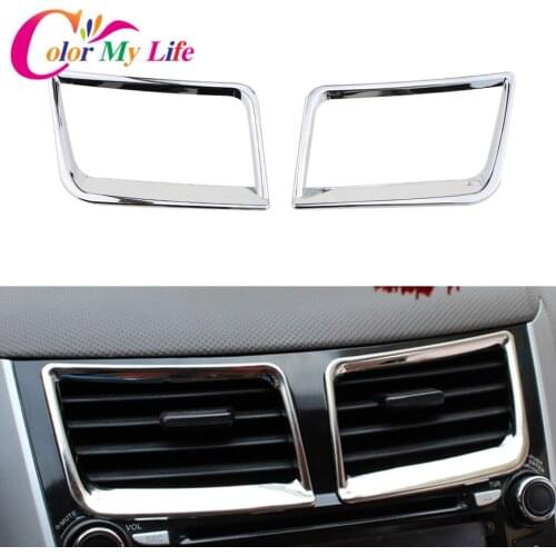 2 Pcs/Set ABS Chrome Car Center Air Vent Protection Trim Sticker for Hyundai Verna Solaris 2012 2013 2014 2015 Accessories