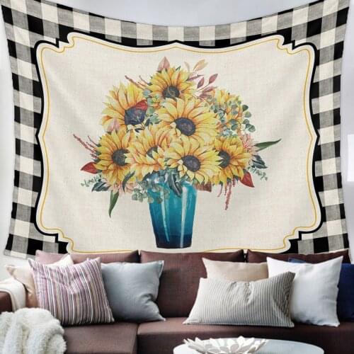 Rural Style Sunflower Lattice Tapestry Wall Hanging Living Room Decor Wall Hanging Tapestry Yoga Mat Home Decor Art