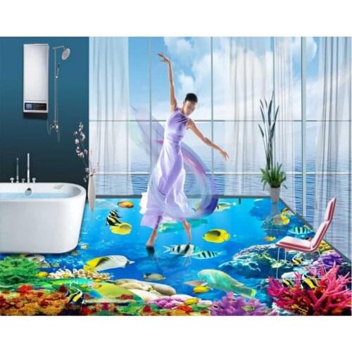 Customize 3d flooring wall papers home decor 3d Undersea world coral sea Living room bedroom pvc floor stereoscopic 3d wallpaper