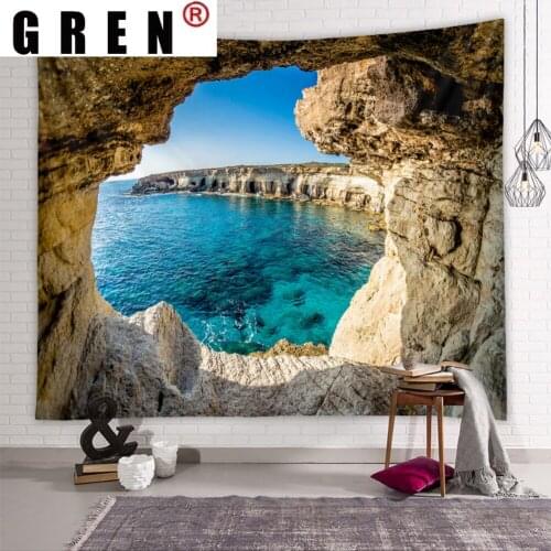 GREN Sea Beach natural Landscape Tapestry Wall Hanging Covering Rug Background Cloth Beach Mat Blanket Art Bedroom Home Decor