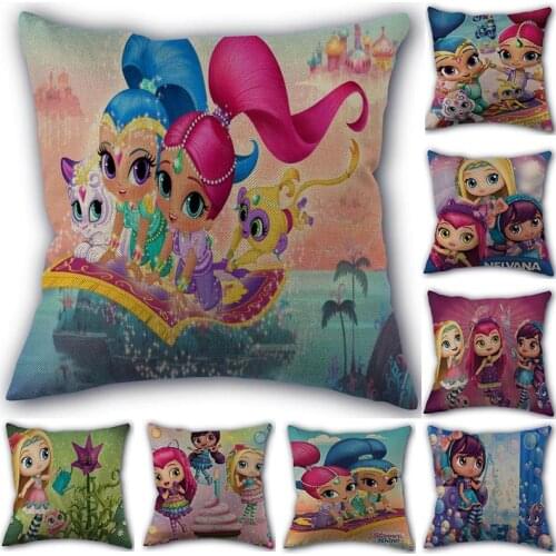 Custom Shimmer Shine Cartoon Pillowcase Cotton Linen Fabric Home Textile Square Pillowcase 45X45cm Wedding Decorative No Fade