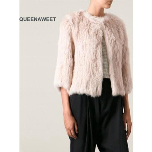 New 100% Real Knitted Rabbit Fur Coat Jacket Garment Overcoat Top Quality