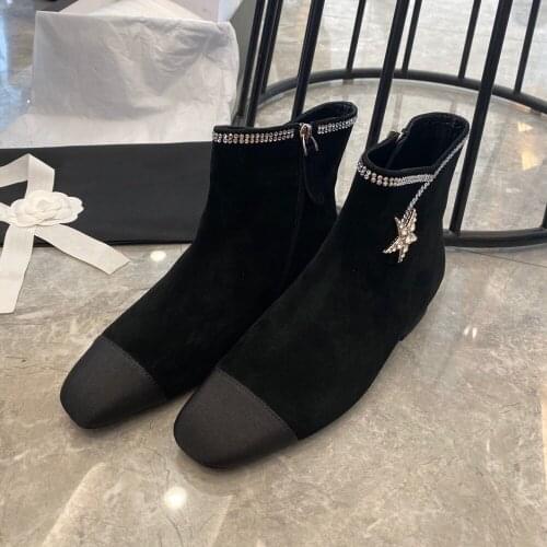 New Brand Womens Boots Ankle Strap Flat Boots Genuine Leather Womens Shoes Suede Leather Shoes For Woman Mix-Color Boots