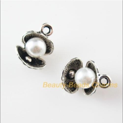 New 20Pcs White Tibetan Silver Color Acrylic Shell Charms Pendants 10.5x14mm