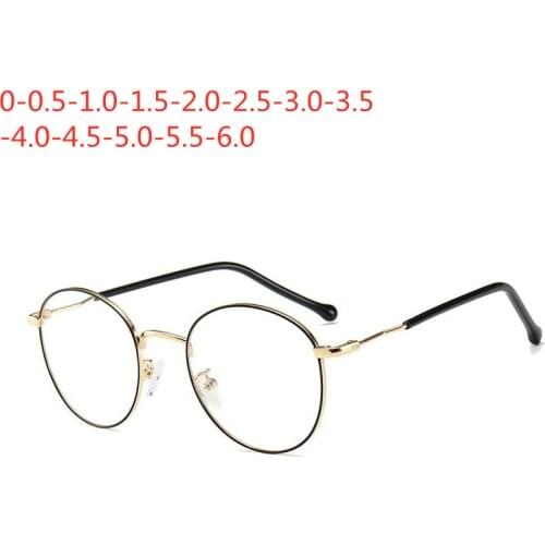 Women Round Metal Glasses Frame With Degree Men Ultralight Finished Myopia Glasses -0.5 -1 -1.5 -2 -2.5 -3 -3.5 -4 -4.5 -5 -6