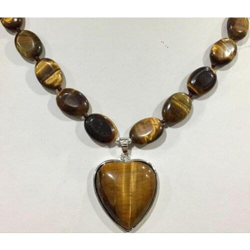 18" Natural Tiger Eye 13x18mm & Heart-shaped 30x30mm necklace pendants