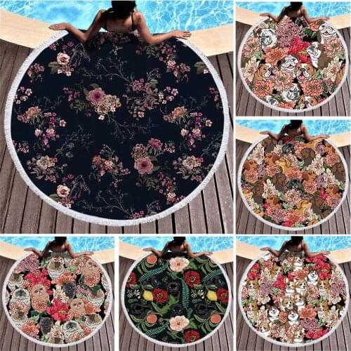 Printed flowers Beach cover up Microfiber towel luxury beach towel Sea beach towel Fringed beach towel Round beach towel towel
