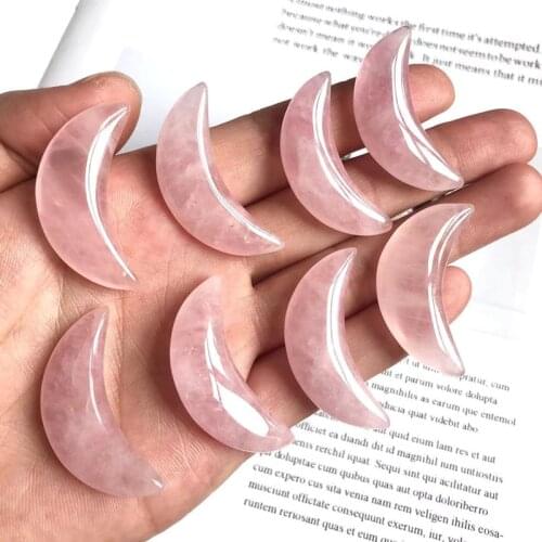 Rose Quartz Crystal Small Moon Natural Gemstones Reiki Healing Gem Stones Feng Shui Home Decoration