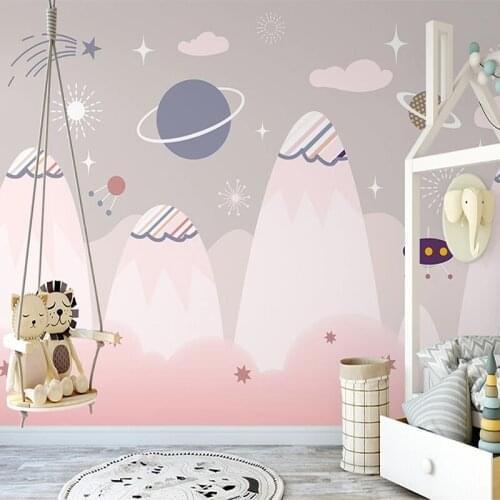 Custom Self-Adhesive Waterproof Mural Wallpaper 3D Hand Painted Space Valley Childrens Bedroom Nordic INS 3D Sticker Wallpapers
