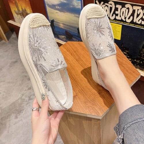 Thick-Soled Fashion Ladies Boat Shoes Casual Shoes Summer Mesh Breathable Foot Shallow Mouth Comfortable Single Shoes