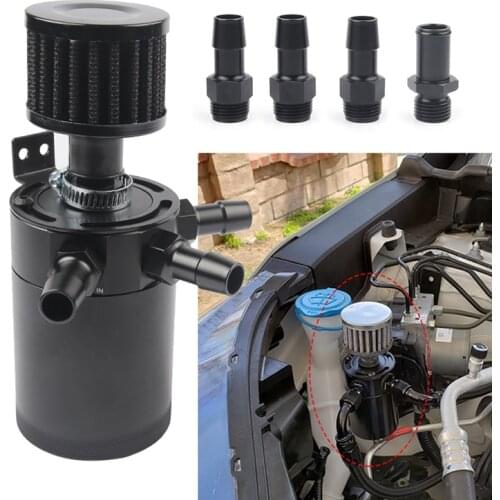 Universal Aluminum 3-port Oil Catch Can Tank with Breather Filter Engine Mini Oil Separator