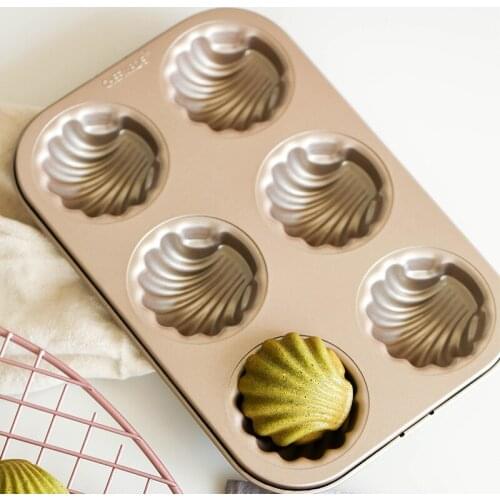 6 Cup Japanese Madeleine Shell Banana Cake Baking Mold Gold Non-Stick Cookie Mould Para Reposteria Kitchen Baking Tools