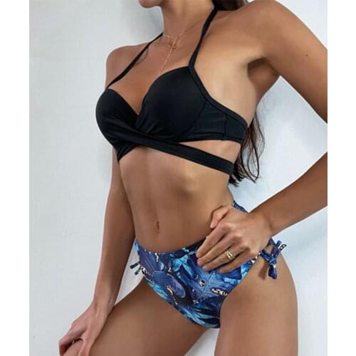 ZAFILLE Woman Swimsuits 2021 Two Piece Leaves Print Swimsuit Push Up Bikini Triangle Swimming Suit for Womens Bathing Suits