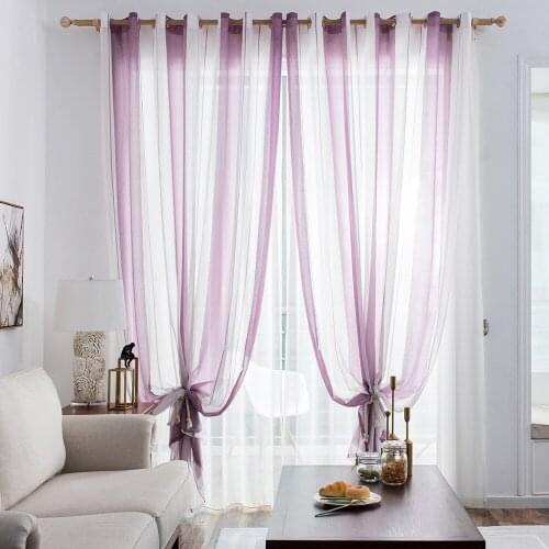 Custom Design Wide Stripe Yarn Tulle Sheer Window Curtains for Home Living Room Bedroom Decoration in the Kitchen Cafe Curtain