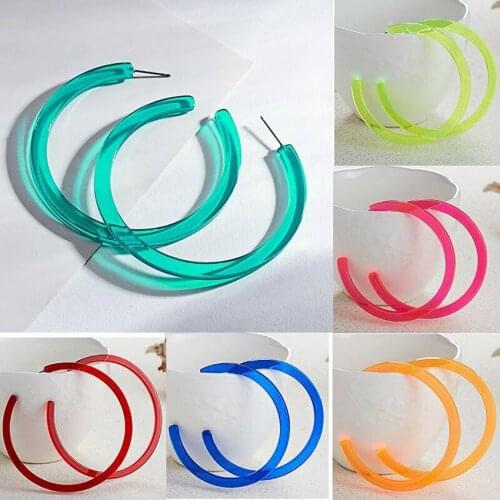 Women Exaggeration Acrylic Big Hoop Dangle Earrings Resin Round Circle Jewelry