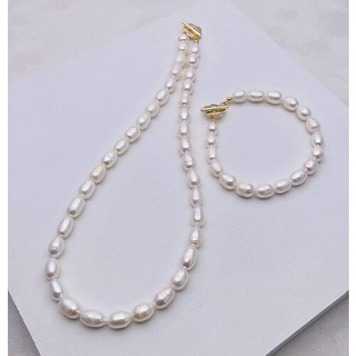 Women freshwater natural pearl neckalce and bracelet set
