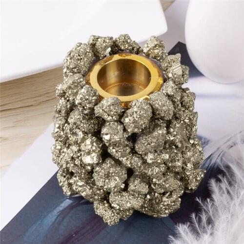 1pcs natural pyrite candlestick candles holders stones home decoration candle cup natural