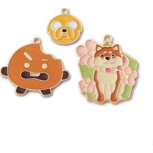 10pcs/lot Cartoon Animals Enamel Charms Cute Shiba Inu Metal Pendants Handmade Finding For DIY Jewelry Accessory