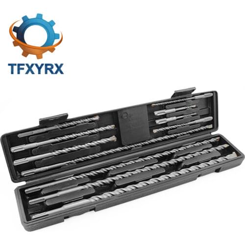 11pcs Electric Hammer Alloy Drill Bit Set for Concrete Round Shank 2 Pits & 2 Grooves Power Tool Accessory