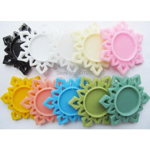 30pcs Mixed Colors Flatback Resin Snowflake Charm Finding,Filigree Base Setting Tray, for 25mm Cabochon/Cameo,DIY Accessory