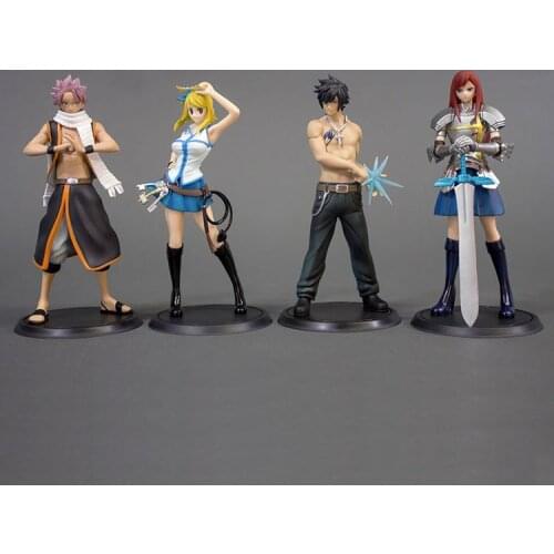 4 pcs/lot Anime Fairy Tail Action Figure Toys Lucy Elza Natsu Q Version PVC Collectible Model toys Gifts