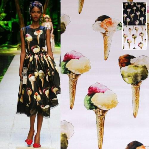 Ice Cream Printed Satin Fabric Per Meter Italian D brand Fashion Catwalk Handmade Diy Dress Scarf Fabrics Cloth For Sewing