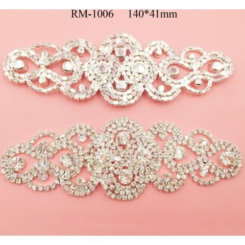 Free shipping RM-1006 flatback Bridal crystal rhinestone applique for wedding gown dresses rhinestone patch trim sash 140*41mm