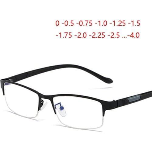 Business Half Frame Myopia Glasses Men Women Metal Square 1.56 Aspherical Lens Prescription Eyeglasses SPH 0 -0.5 -0.75 To -4.0