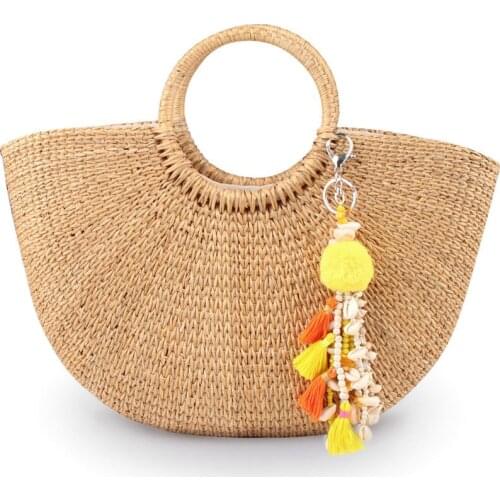 Colorful Shell Conch Tassel Pompom Beads Keychain Bohemian Handmade Key Ring For Women Boho Handbag Key Chains Gifts