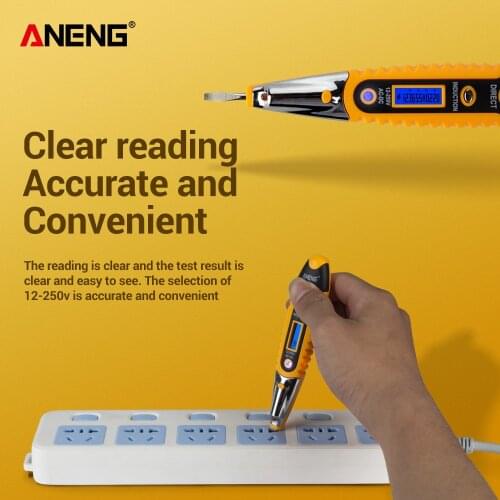 Electrical Tester Pen Screwdriver 12-250V AC DC Outlet Circuit Voltage Detector Test Pen With Night Vision Power Meter