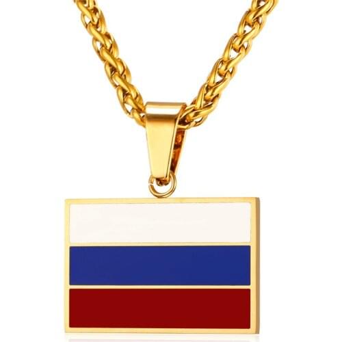 Flag Of Russian Necklaces & Pendants Yellow Gold Color Stainless Steel Russian Symbol Design Necklace Women Men Jewelry P015