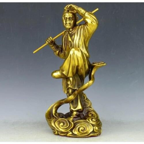 Chinese precision carving pure brass Monkey King (Myth characters ) statue